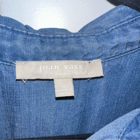 Joan Vass Blue Denim Dress/top with hand crocheted bright green trim large - Picture 3 of 7